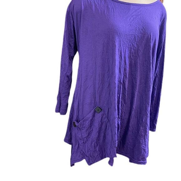 Yushi Purple Crinkle Lagenlook Tunic Top Size Medium - Picture 2 of 10